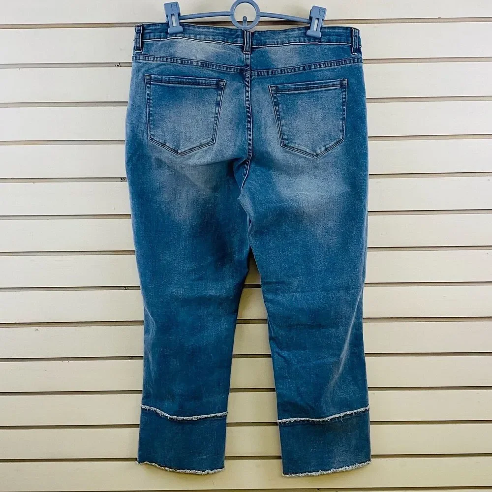 Womens 14 For the Republic Park Place Ankle Jeans Medium Wash Stretch Frayed Hem